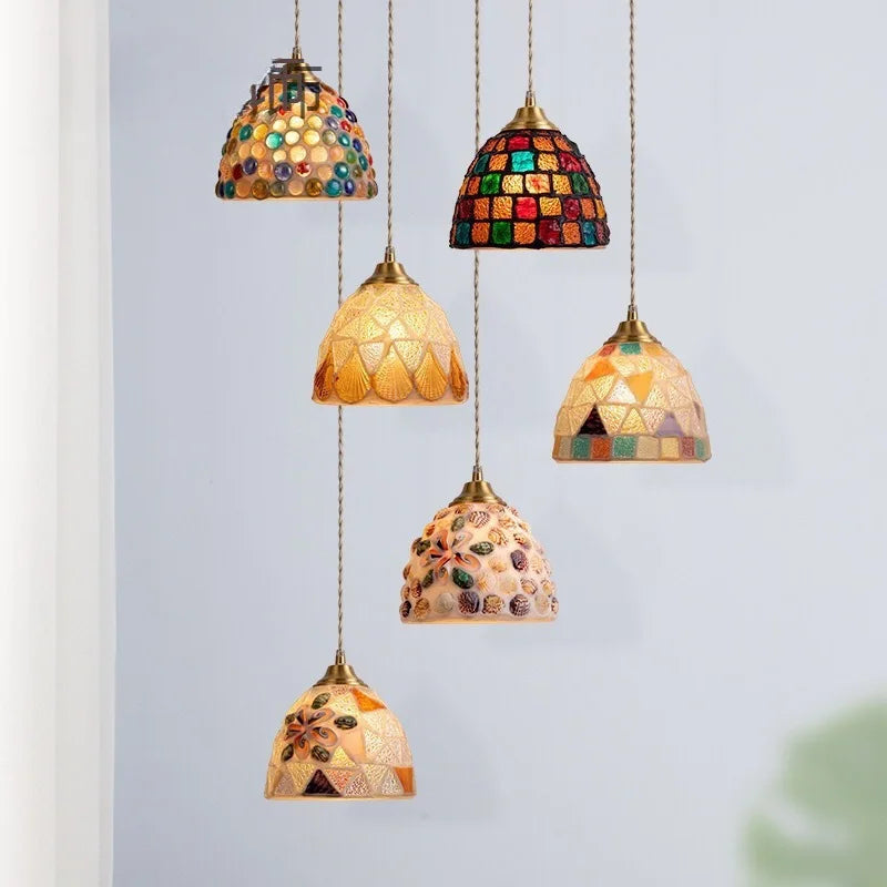 Scandinavian Mosaic Shell Pendant Light – Colorful Mediterranean Hanging Lamp