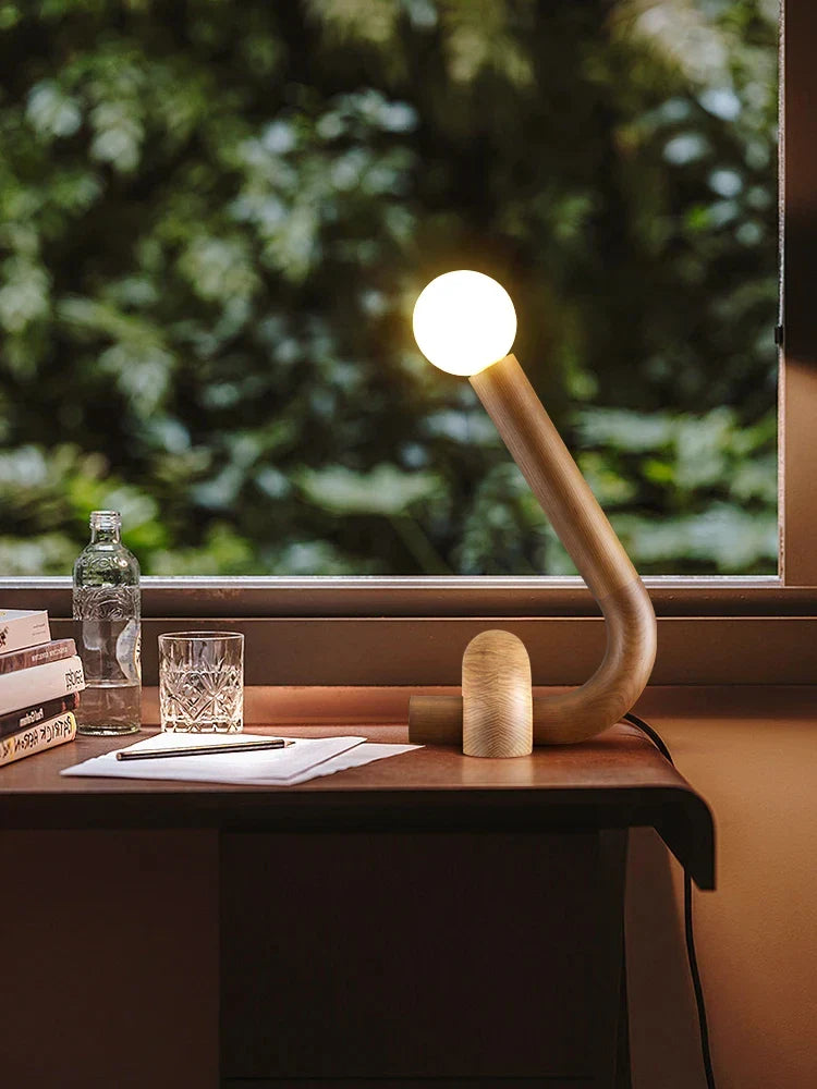 Modern Wooden Table Lamp – Sculptural LED Desk Light