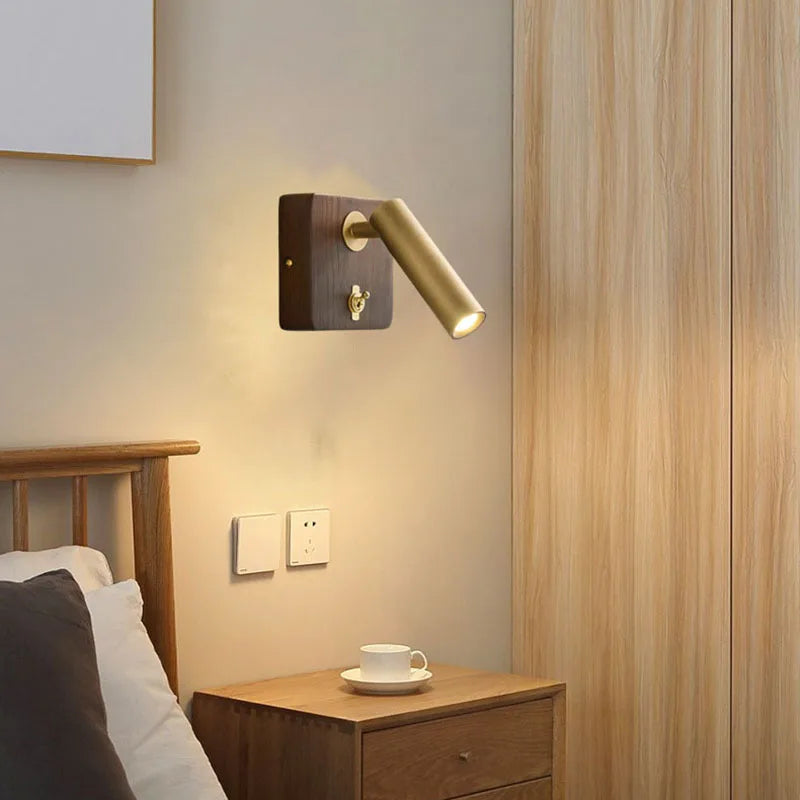 Modern Wood & Brass Wall Light – Adjustable Reading Sconce