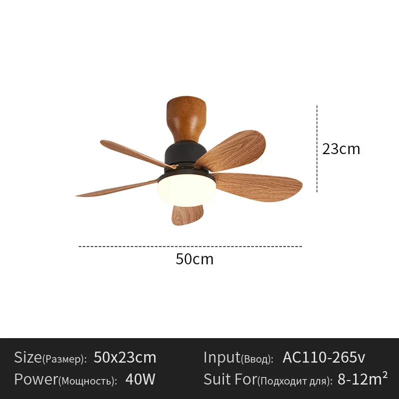 Nordic Simple Stylish Bedroom Flush Ceiling Fan With LED Light