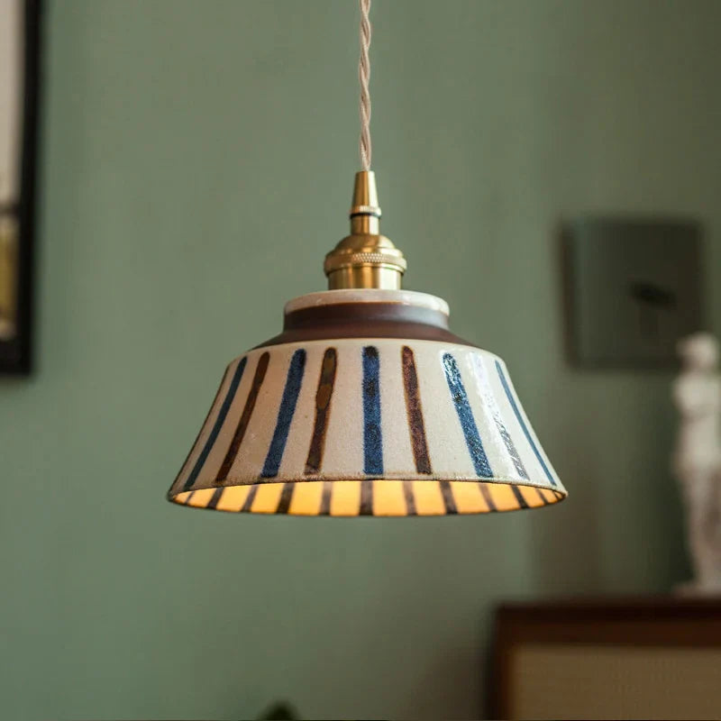 Chinese-style retro tea room colored glazed ceramic blue-and-white pendant lamp, Chinese ancient style nostalgic homestay dining