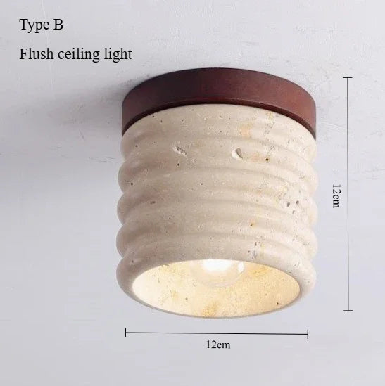Nordic Stone & Wood Ceiling Light LED – Modern Minimalist Lamp for Bedroom, Dining & Foyer