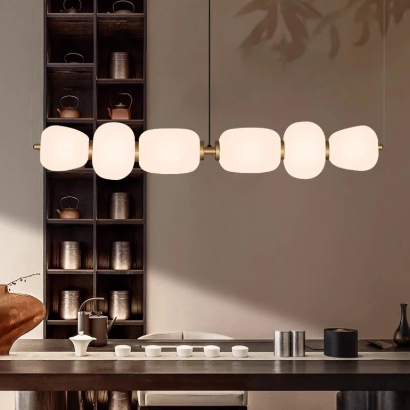 Modern Linear Glass Pendant Light – Minimalist Dining Room LED Chandelier