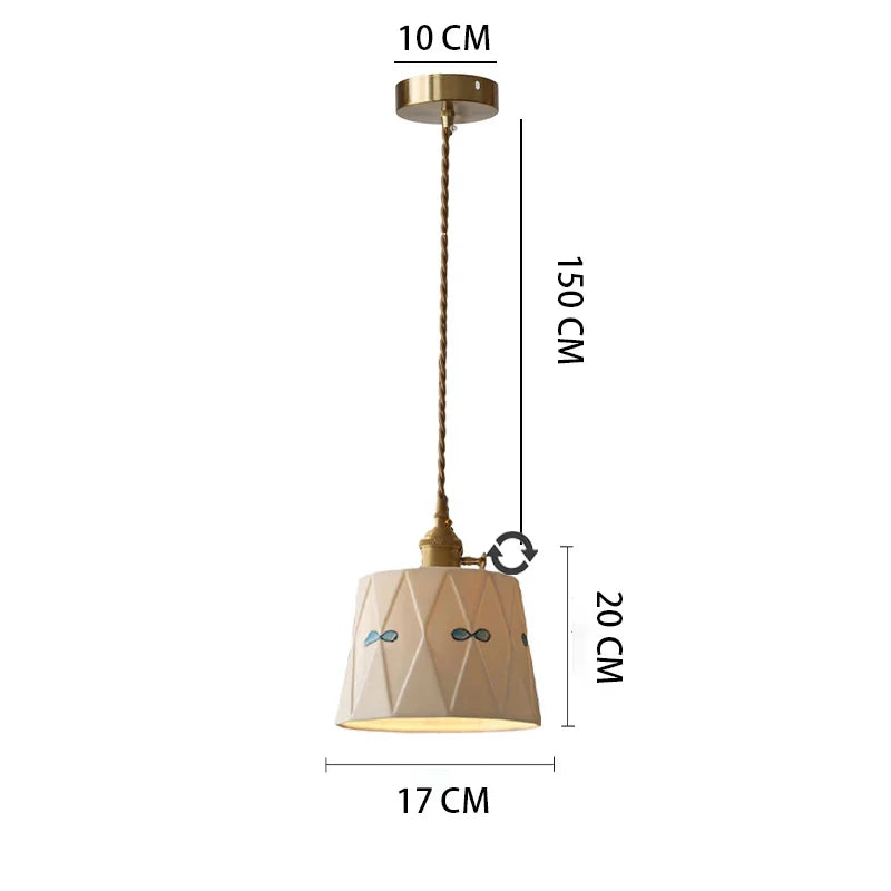 Japanese retro brass-glazed printed ceramic chandelier Simple bedroom bedside restaurant bar entrance bay window light