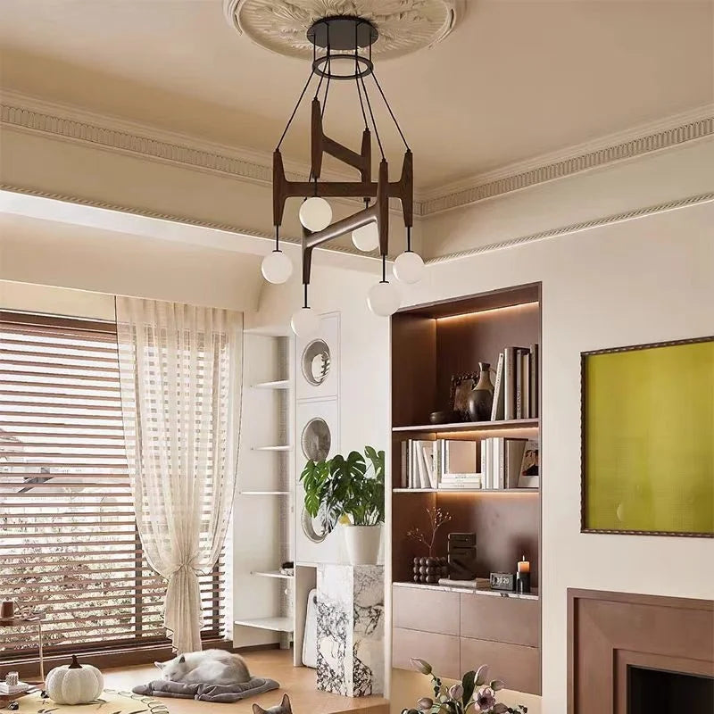 Medieval Simple Wooden Magic Bean LED Pendant Lamp Living Room Restaurant Bedroom Kitchen  Creative Chandelier Home Decor Light
