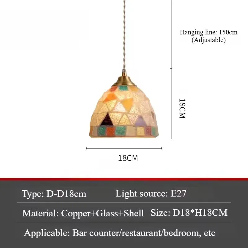 Scandinavian Mosaic Shell Pendant Light – Colorful Mediterranean Hanging Lamp