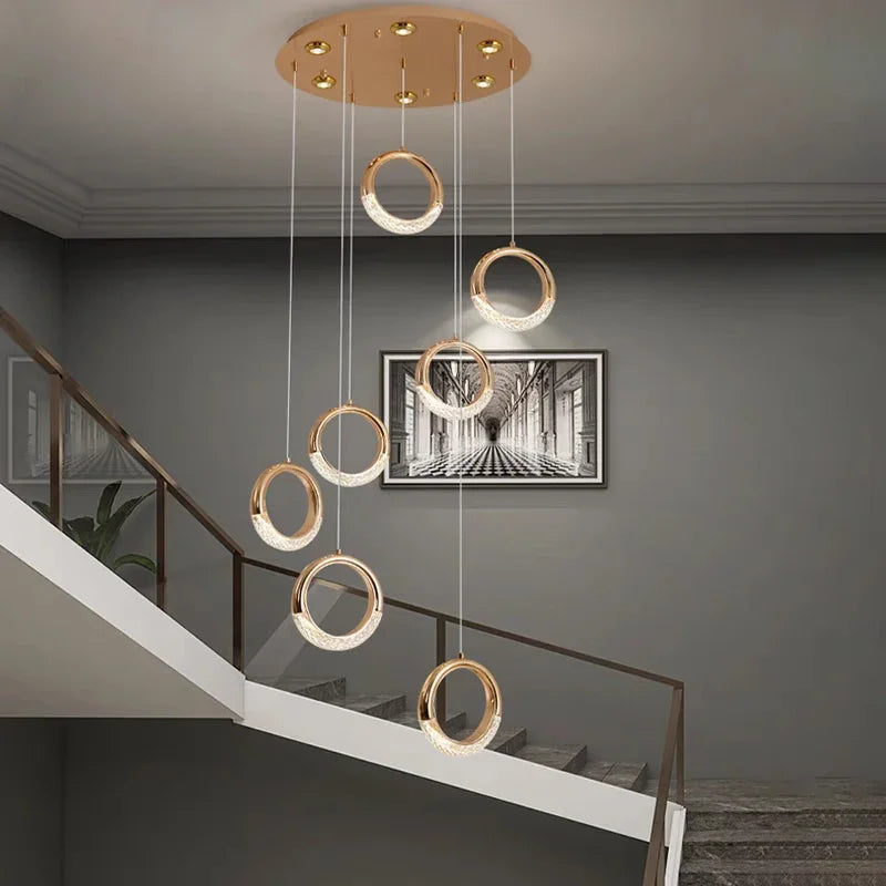 Nordic Designer Gold Ring LED Pendant Chandeliers House Decor Lighting Fixture Living Room Ceiling Hanging Lamp Circle Lustre