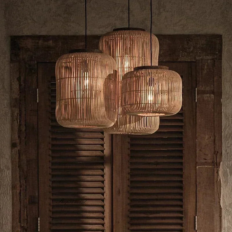 Chinese New Retro Handmade Rattan Pendant Lamp Homestay Living Room Restaurant Bedroom LED Chandelier Home Decor Light Fixtures