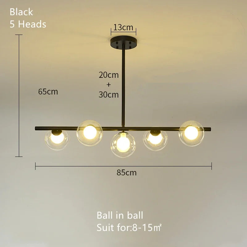 Modern 5/6 White Glass Balls Dining Room Chandelier for Kitchen Island Table Living Room Bedroom Suspension Lamp LED Lighting