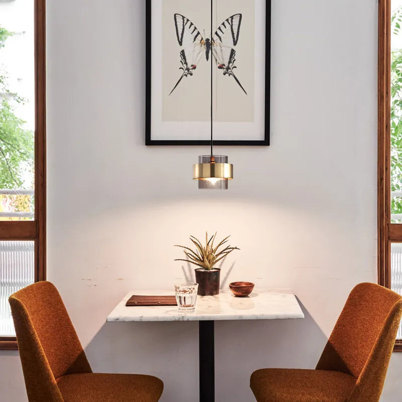 Nordic Glass Pendant Light – Modern Brass & Smoke Glass Hanging Lamp