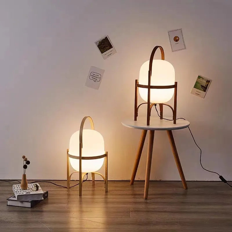 Cole Cestita Wooden Table Lamp – Modern LED Bedside Light with Glass Shade