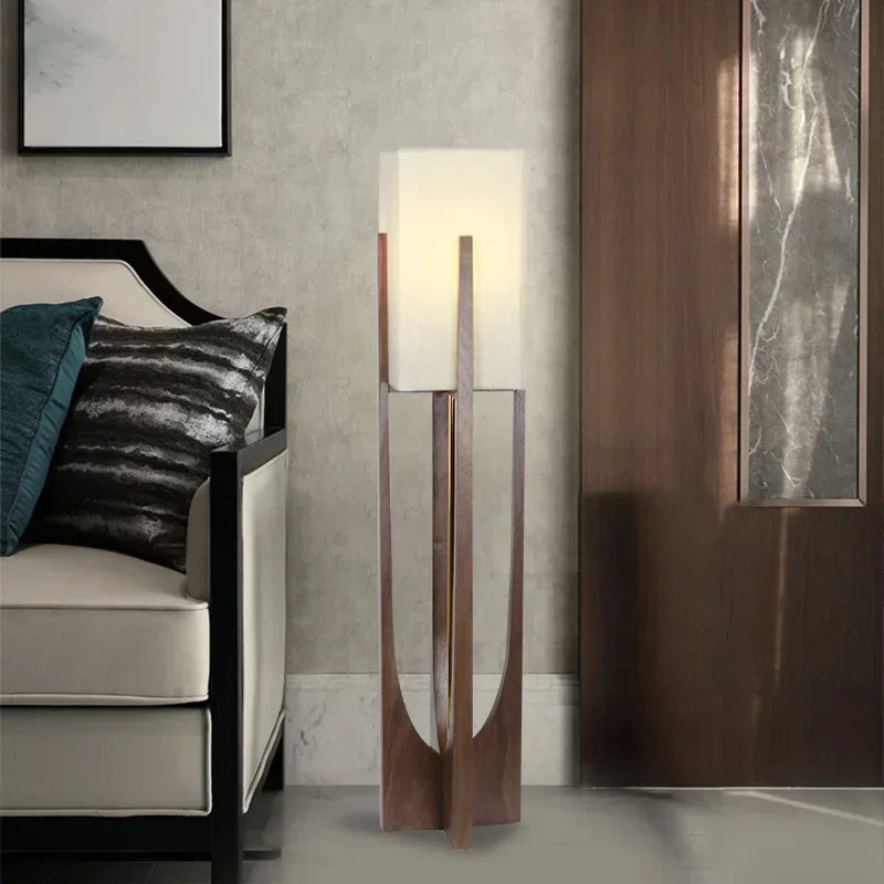 Japanese Style Wooden Floor Lamp – Minimalist Fabric Shade Light