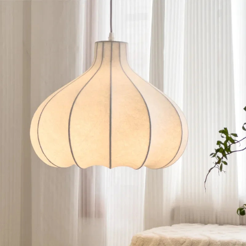 Nordic Wabi Sabi Silk Silk Fabric Pendant Chandelier for Restaurant Dining Table Island Bedroom Decor House Suspension LED Lamp
