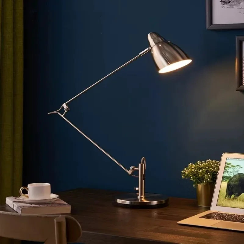Nordic Simple Metal Folding Long Arm Desk Lamp Living Room Bedroom Bedside Study Luxury Intelligent Eye Protection Reading Light