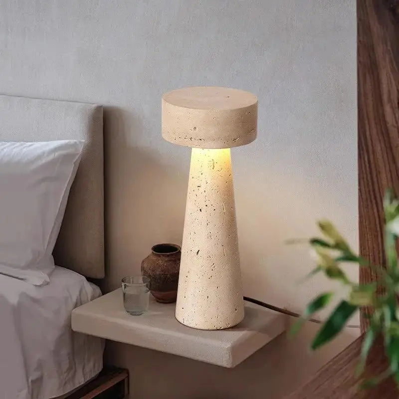 Travertine Stone Table Lamp – Modern Natural Bedside Light