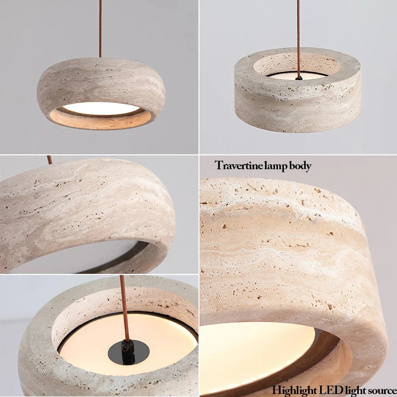 Travertine Stone Pendant Light – Minimalist Natural Ceiling Lamp