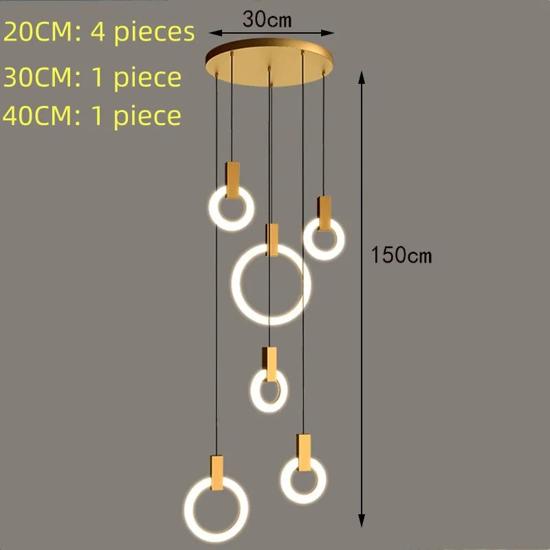 Nordic Simple LED Glass Pendant Lights Living Room Staircase Ring Creative Restaurant Bedroom Study Chandelier Home Decor Lamps