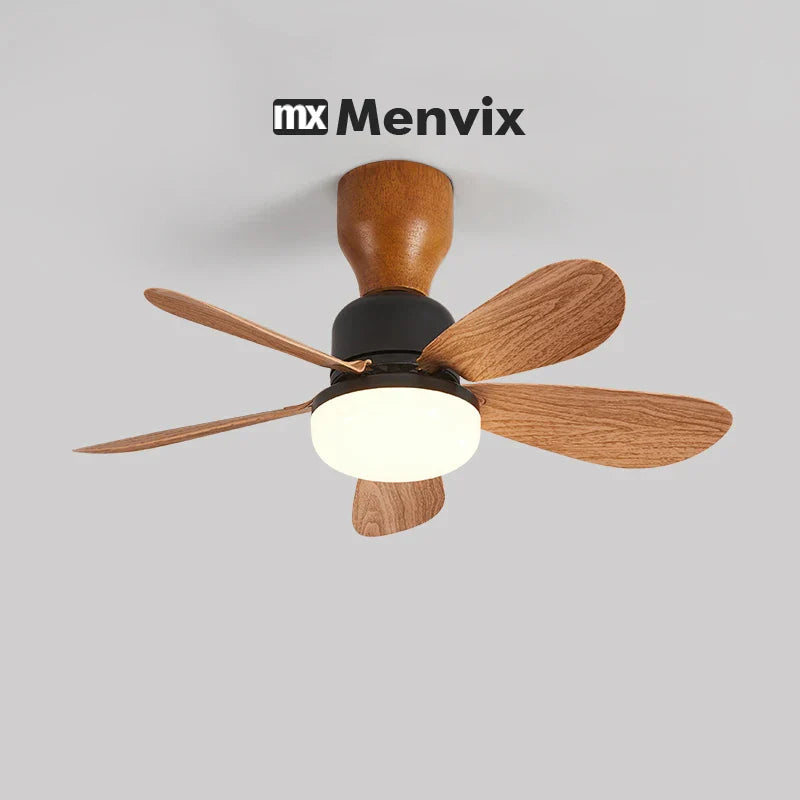 Nordic Simple Stylish Bedroom Flush Ceiling Fan With LED Light