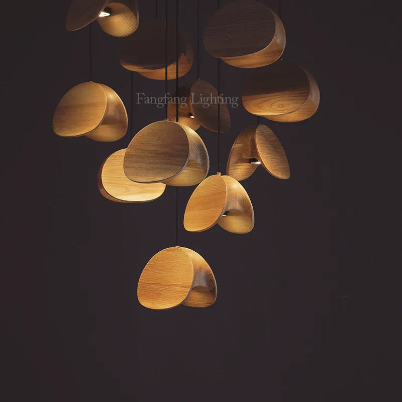 Vintage Solid Ash Wood Pendant Lights LED Hanging Lamps Dining Living Room Bedroom Indoor Decor Lighting Suspension Luminaires