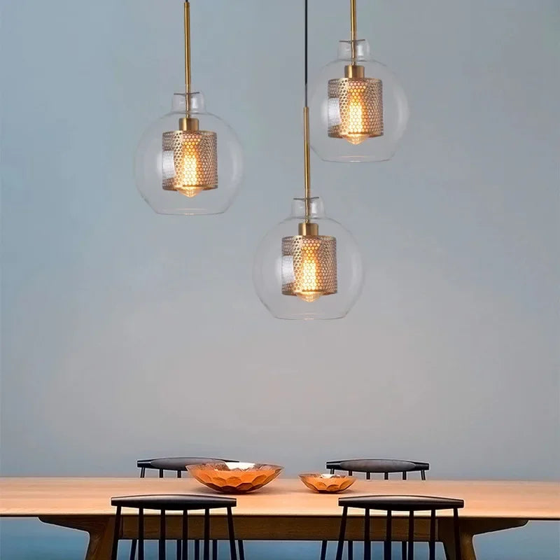 Modern Glass Mesh Pendant Light – Scandinavian Art Deco Hanging Lamp