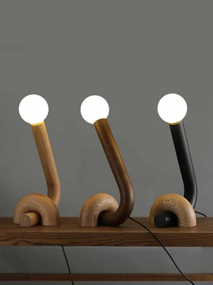 Modern Wooden Table Lamp – Sculptural LED Desk Light