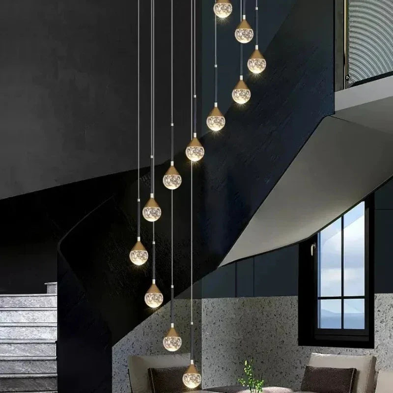Nordic crystal lamps home decor Chandelier Glass ball living dining room Staircase Duplex indoor High-rise Ceiling Pendant light