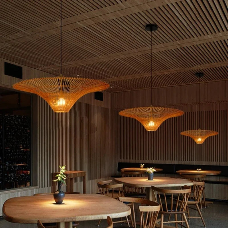 Handmade Rattan Weaving Creative Led Chandelier Restaurant Bar Chinese Tea Room Homestay Bedroom Pendant Lamp Art Decor Lighting