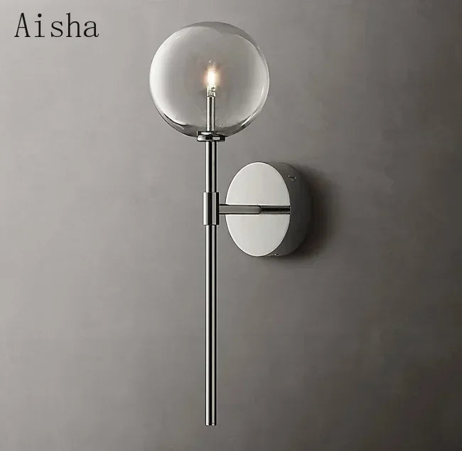 Nordic Ball Glass Wall Sconce American Retro Living Room Bedroom Wall Lamp for Home Aisle Kitchen Stairs Wall Decoration Light