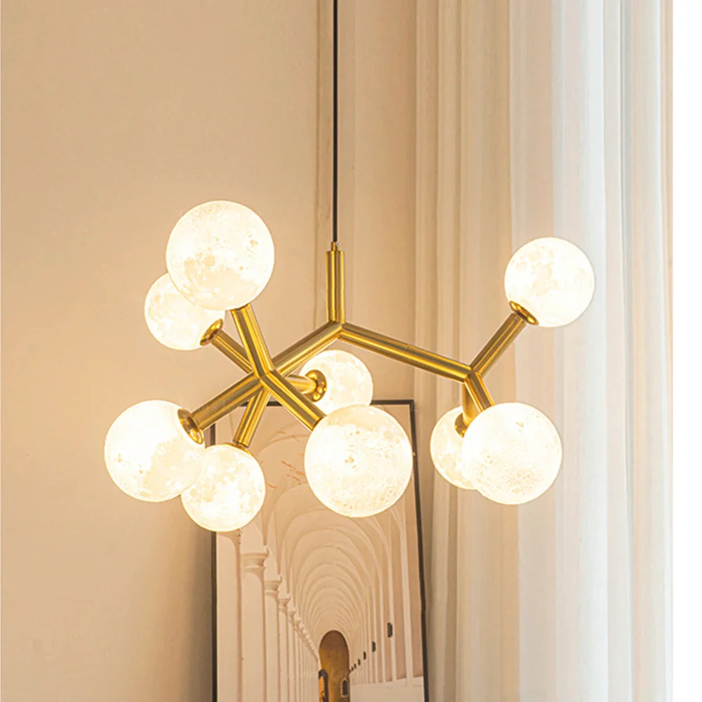 Nordic Planet Chandelier Moon Glass Ball Light – Modern LED Ceiling Pendant
