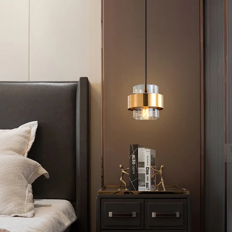 Nordic Glass Pendant Light – Modern Brass & Smoke Glass Hanging Lamp