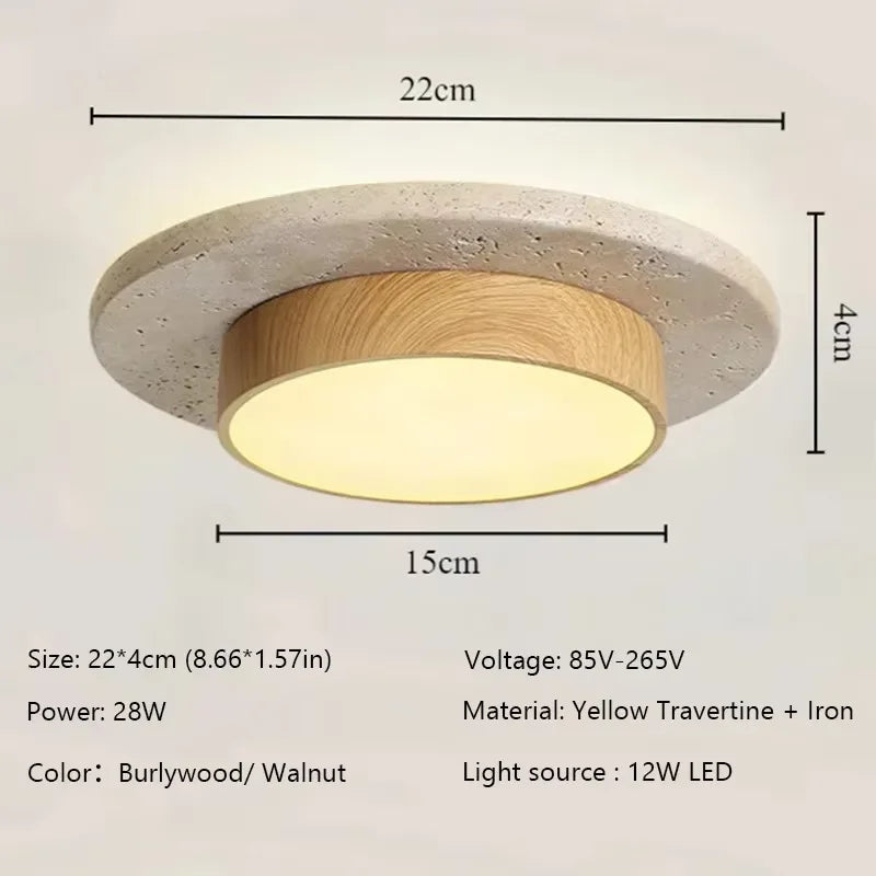 Wabi Sabi Travertine LED Ceiling Lamp Retro Cream Yellow Ceiling Light Bedroom Living Room Natural Stone Ceiling Light
