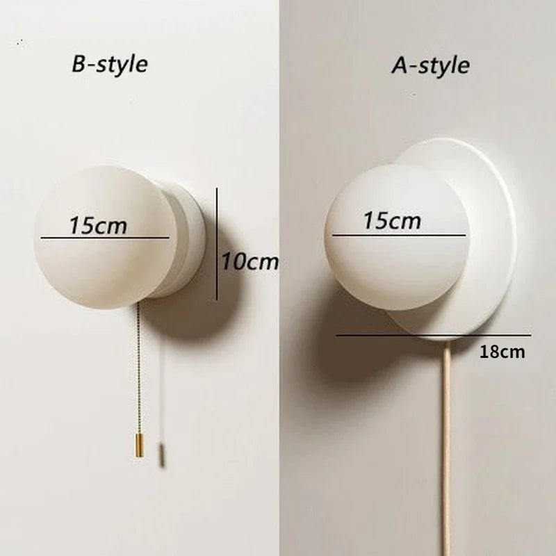 Modern Globe Wall Light with Pull Cord – Minimalist Bedside Wall Lamp