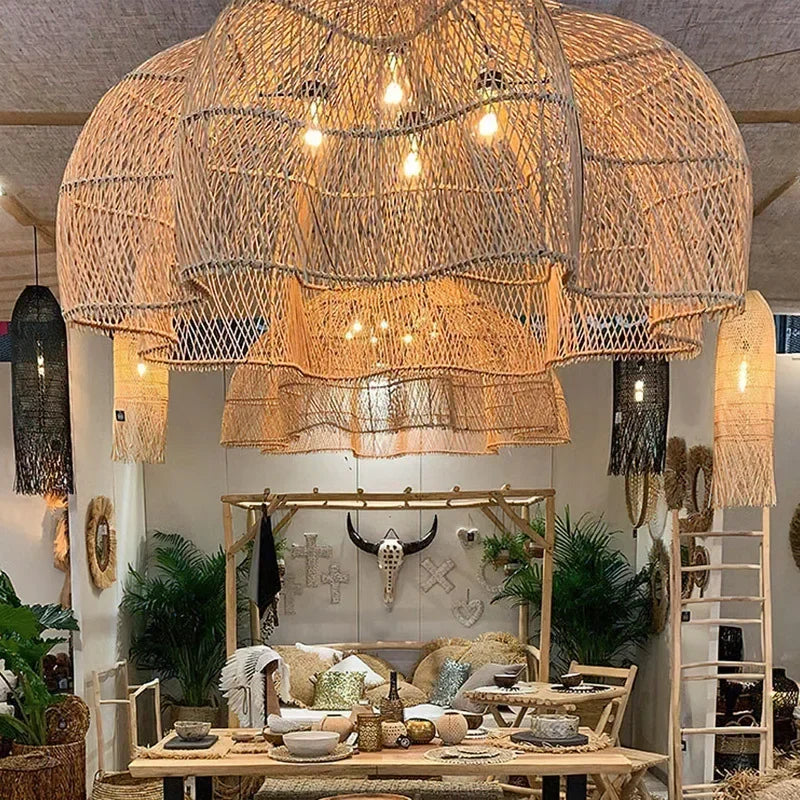 Handwoven Rattan Pendant Light – Wabi Sabi Bamboo Hanging Lamp