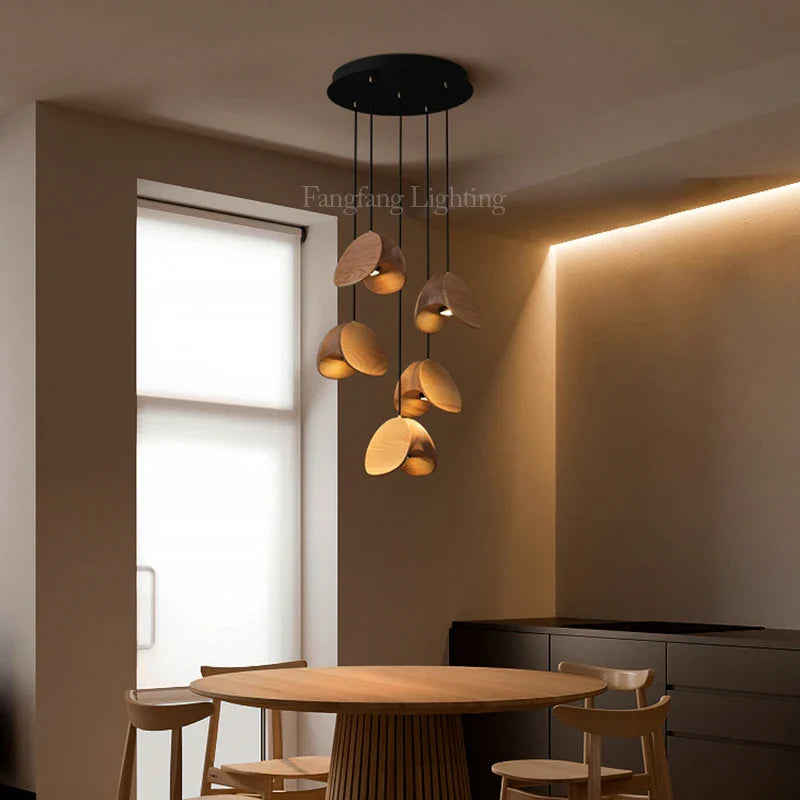 Vintage Solid Ash Wood Pendant Lights LED Hanging Lamps Dining Living Room Bedroom Indoor Decor Lighting Suspension Luminaires