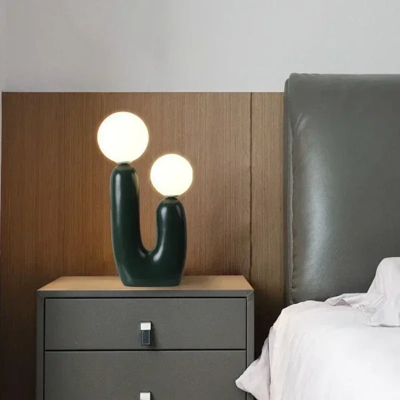 Nordic Dual Head Table Lamp LED – Modern Glass Bedside Lamp for Bedroom & Study
