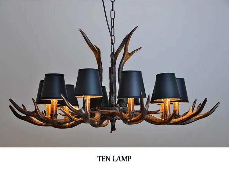 Rustic Antler Chandelier LED – Vintage Deer Horn Ceiling Light for Dining Room & Living Room