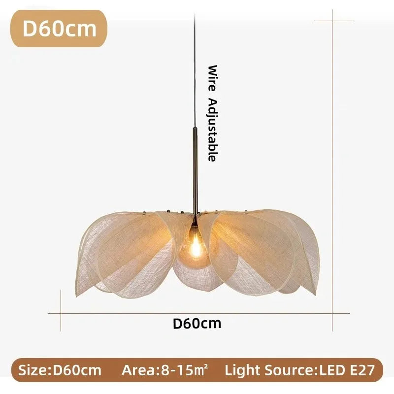 Wabi Sabi Flower Pendant Light – Nordic Fabric Petal Hanging Lamp
