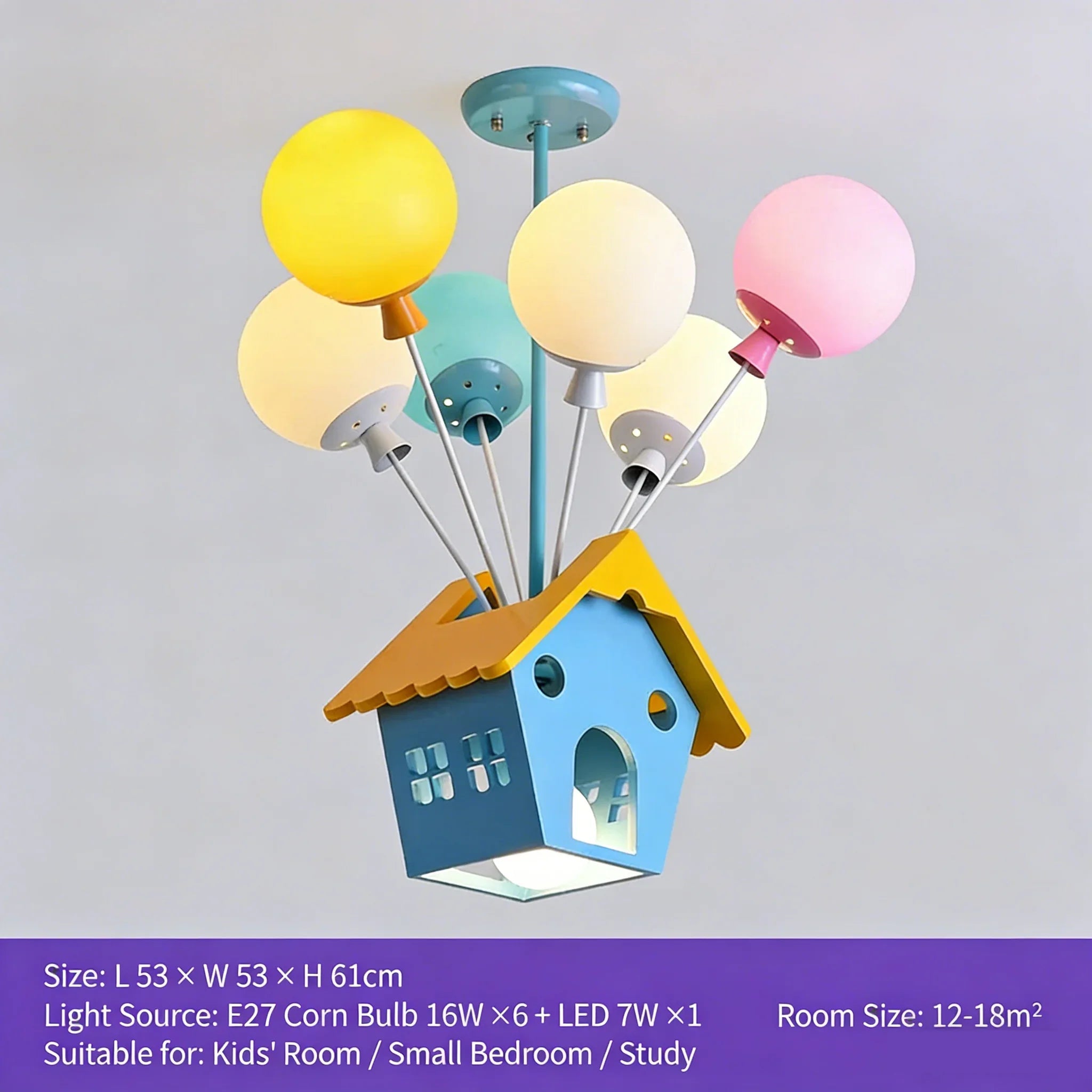 Kids Balloon House Chandelier – Colorful Wooden Ceiling Light for Children’s Room
