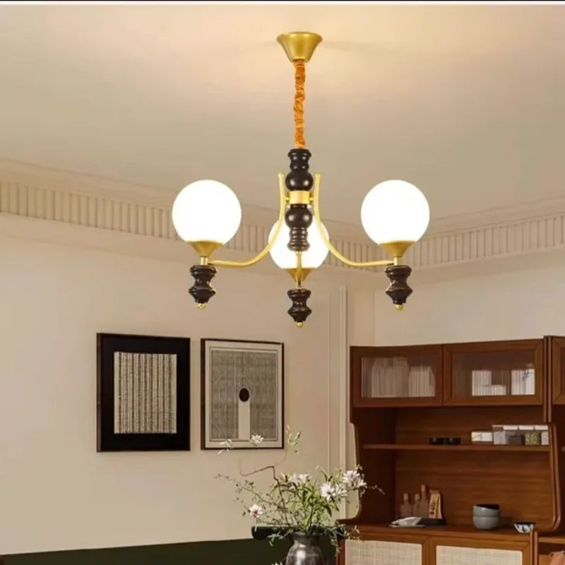 Japanese New Magic Bean LED Chandelier French Living Room Restaurant Bedroom Kitchen Walnut Wood Pendant Lamp Home Decor Light
