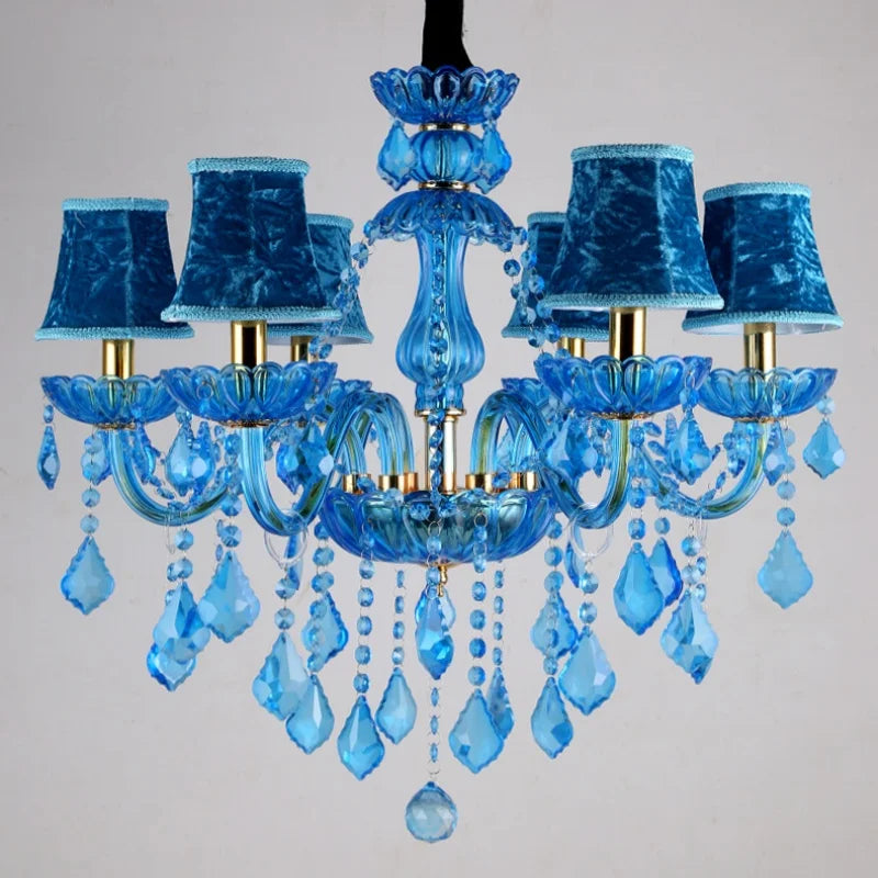 Nordic Luxury Blue Crystal LED Chandelier Restaurant Bedroom Coffee Shop Clothing Store Hotel Club Pendant Lamp Art Decor Light