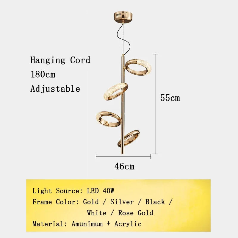 Nordic Designer Gold Ring LED Pendant Chandeliers House Decor Lighting Fixture Living Room Ceiling Hanging Lamp Circle Lustre