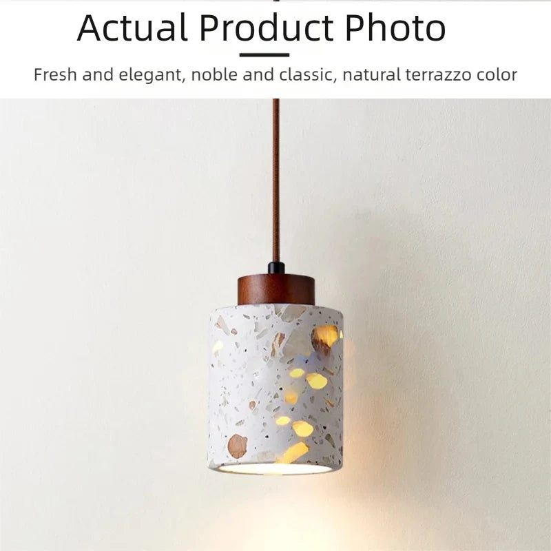 Translucent stone antique small pendant lamp Zen style bedroom bedside table dining room bar counter terrazzo Japanese walnut wo