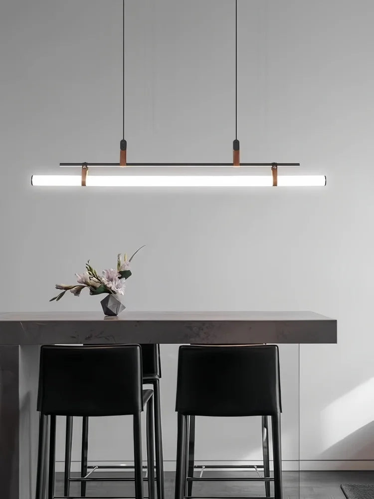 Modern Linear LED Pendant Light with Metal Frame – Minimalist Dining Table Hanging Lamp