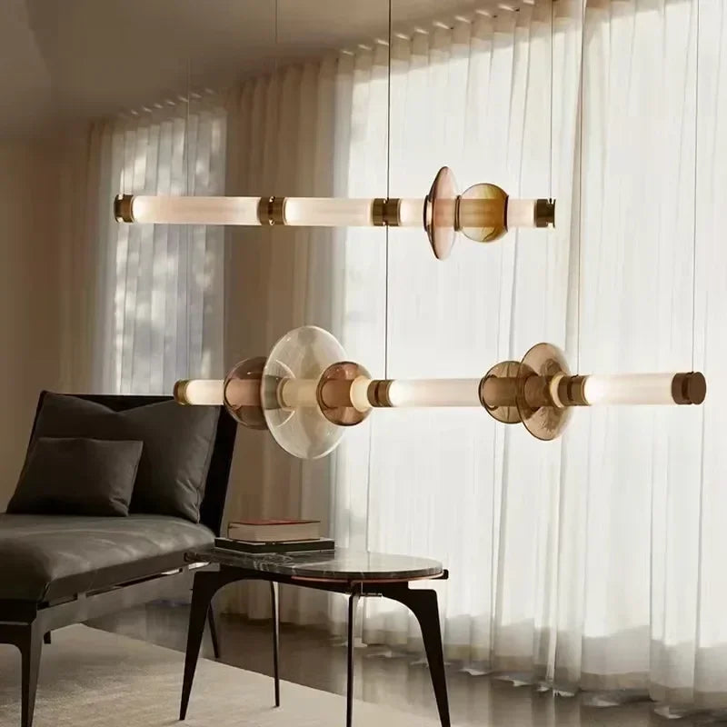 Nordic Linear Glass Pendant Light – Modern Dining Table Chandelier