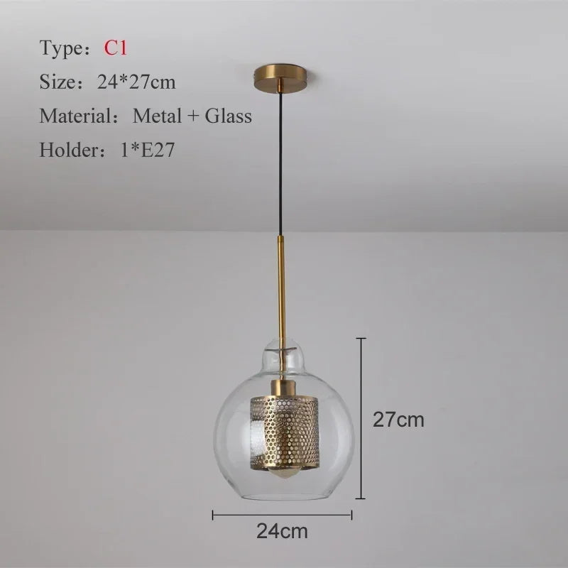 Modern Glass Mesh Pendant Light – Scandinavian Art Deco Hanging Lamp