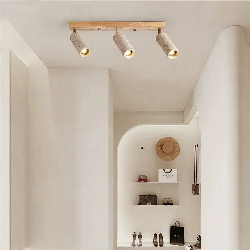 Natural Stone & Wood Ceiling Spotlight – Modern Adjustable LED Track Light