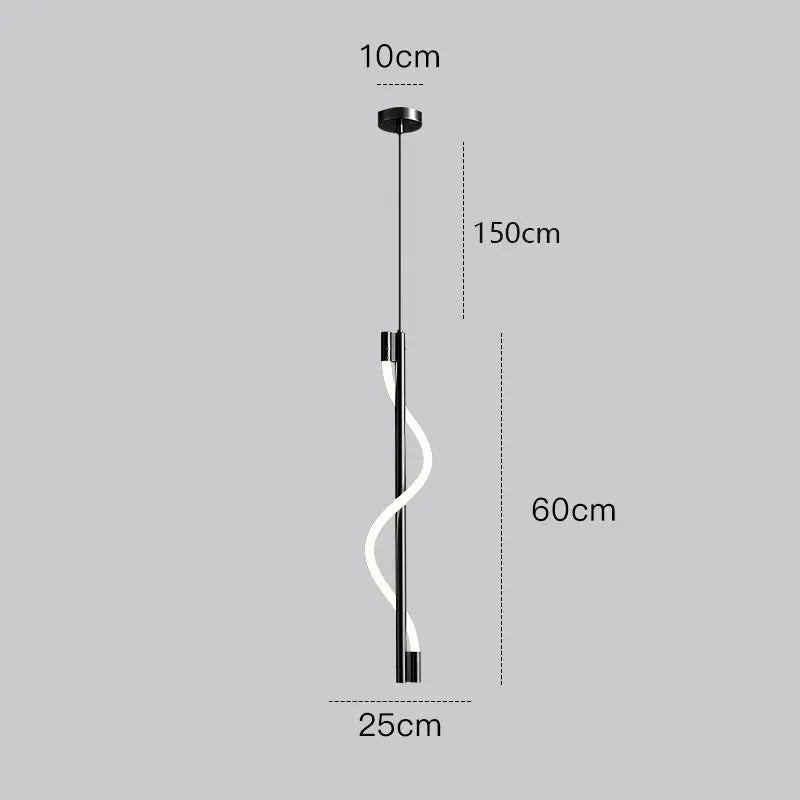 Modern Spiral LED Pendant Light – Minimalist Hanging Tube Lamp (Black/Gold)