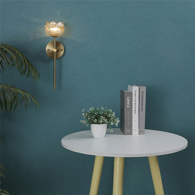 Nordic Crystal Lotus Wall Lamp LED Bedroom Bedside Background Light Modern Decoration Corridor Lighting Aisel Wall Sconce Lights