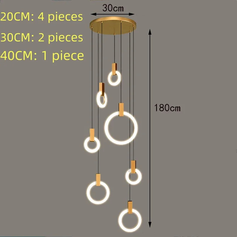 Nordic Simple LED Glass Pendant Lights Living Room Staircase Ring Creative Restaurant Bedroom Study Chandelier Home Decor Lamps