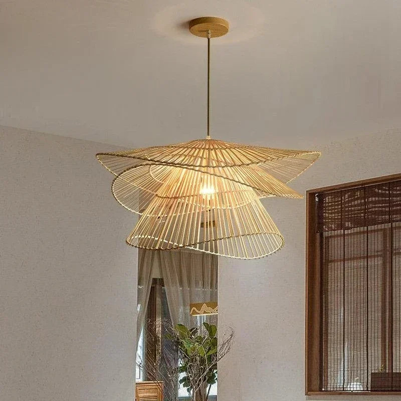 Modern Handmade Rattan Chandelier Creative Multi Story Restaurant Living Room Pendant Lamp Decor Bamboo Woven Lighting Fixtures